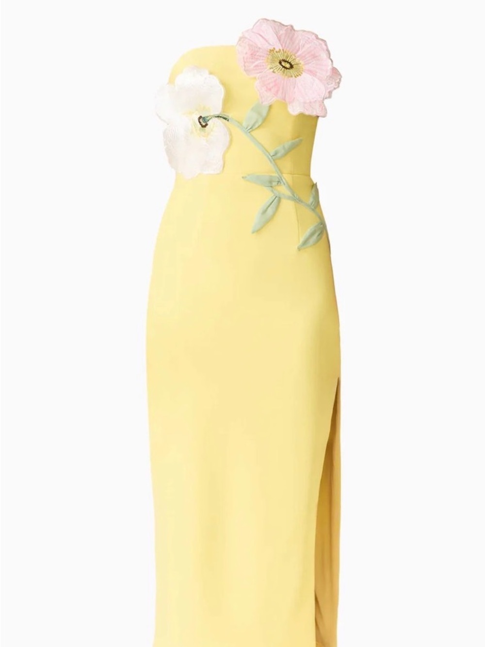 Elliatt Strapless Lemon Midi Dress with Floral Appliqués - Picture 3 of 4